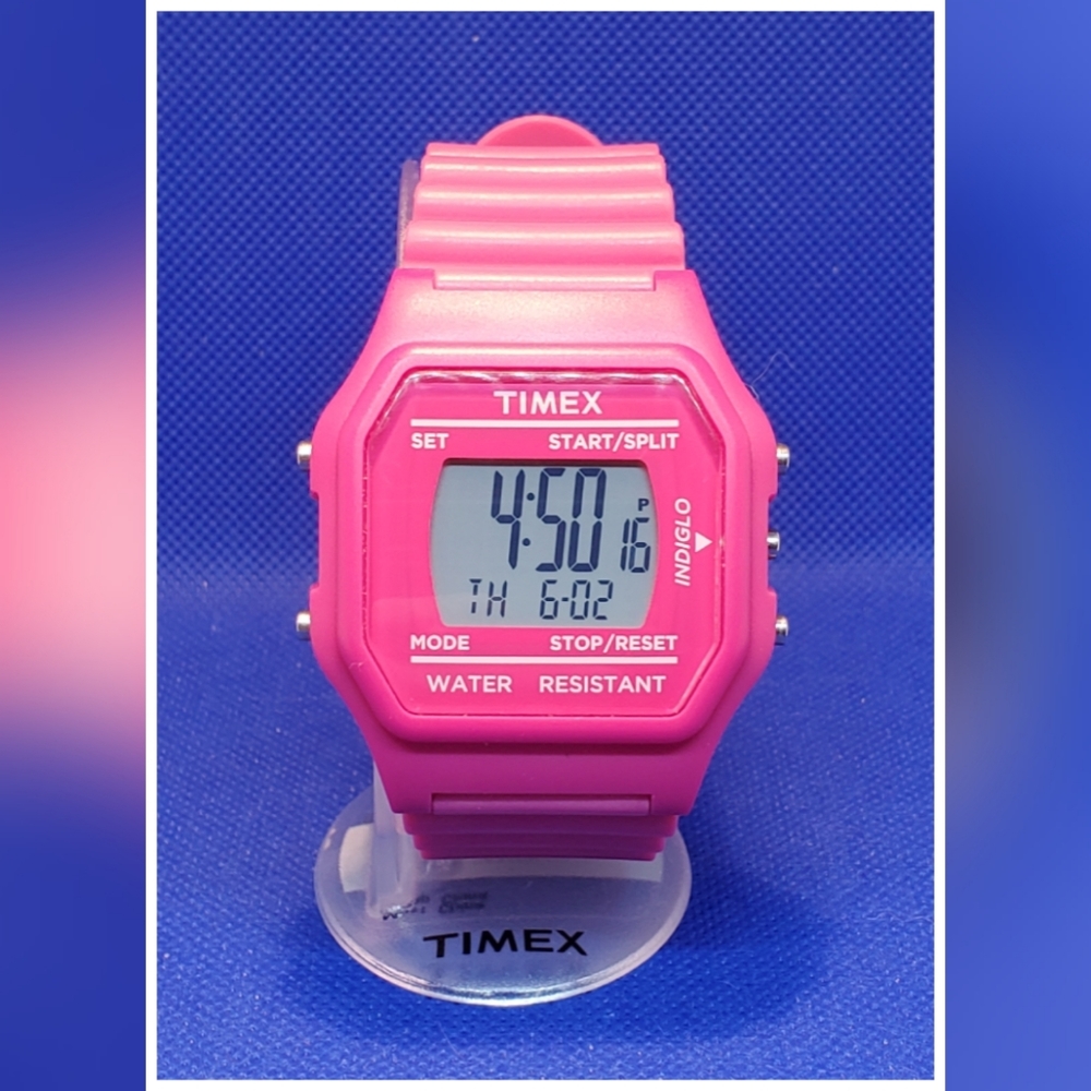 Timex Unisex Jumbo Pink Resin Quartz Watch with Grey Dial T2N246